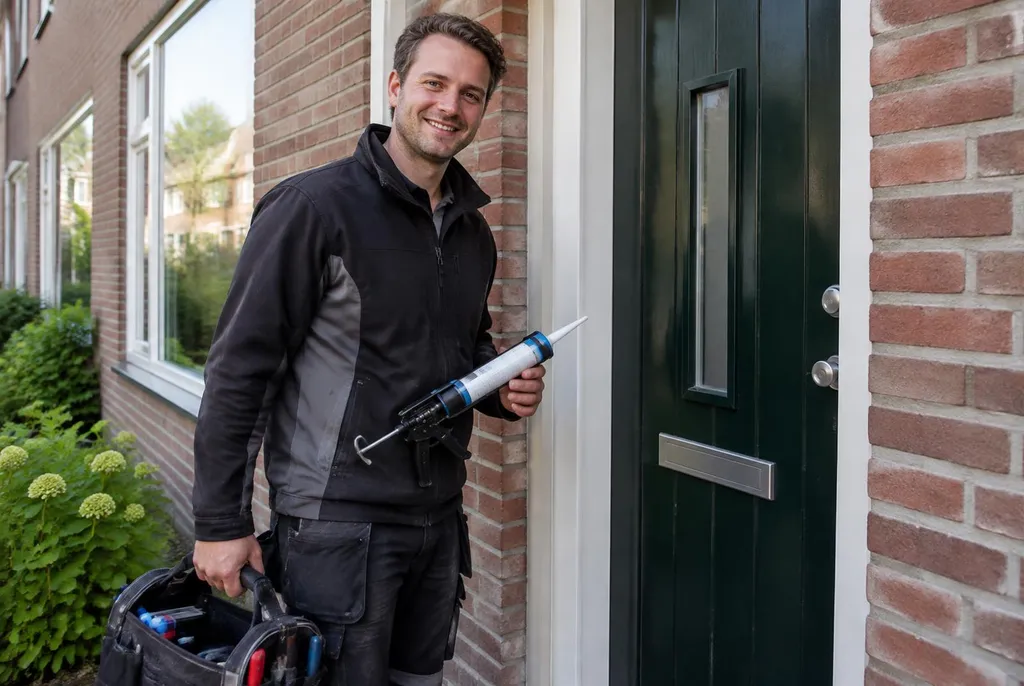 Vakman van Kitbedrijf Ameide bij de voordeur van een woning
